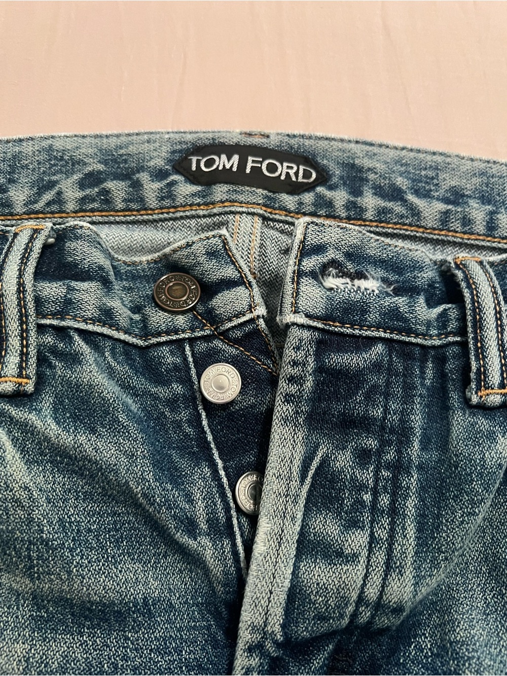 Tom Ford Faded Blue Button-Fly Jeans